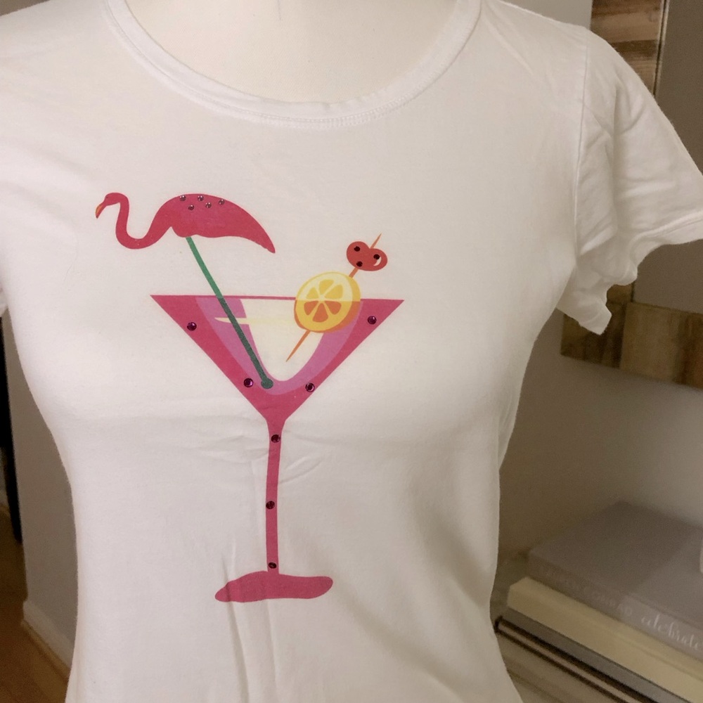 And Cake Flamingo Martini Tee Rhinestone Embellished Cotton T